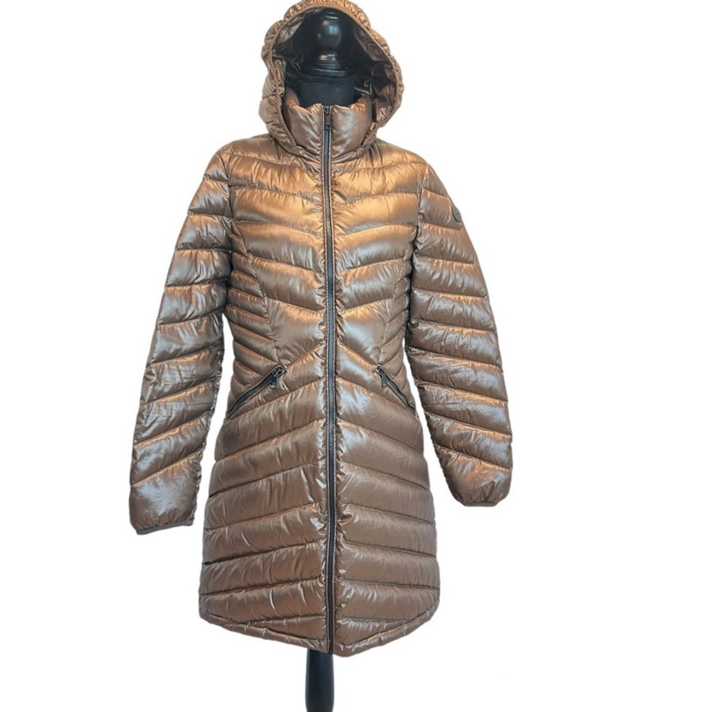 Andrew Marc Metallic Bronze Quilted Hooded Puffer Coat